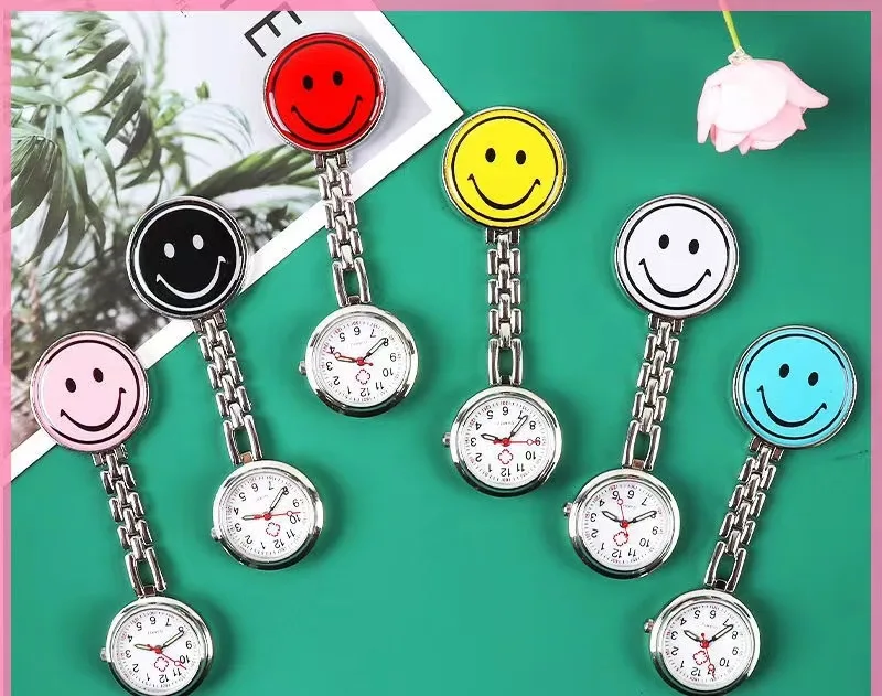 Wholesale Mix 8colors Smile Face Nurse Fob Watch Brooches Quartz Nurse Watch