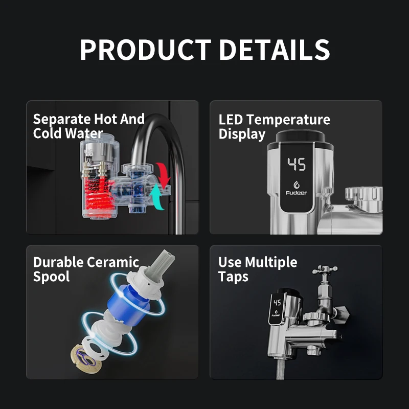 3400W Electric Kitchen Water Heater Faucet Tap Instant Hot Water Cold Heating Faucet Tankless Water with LED Digital Display