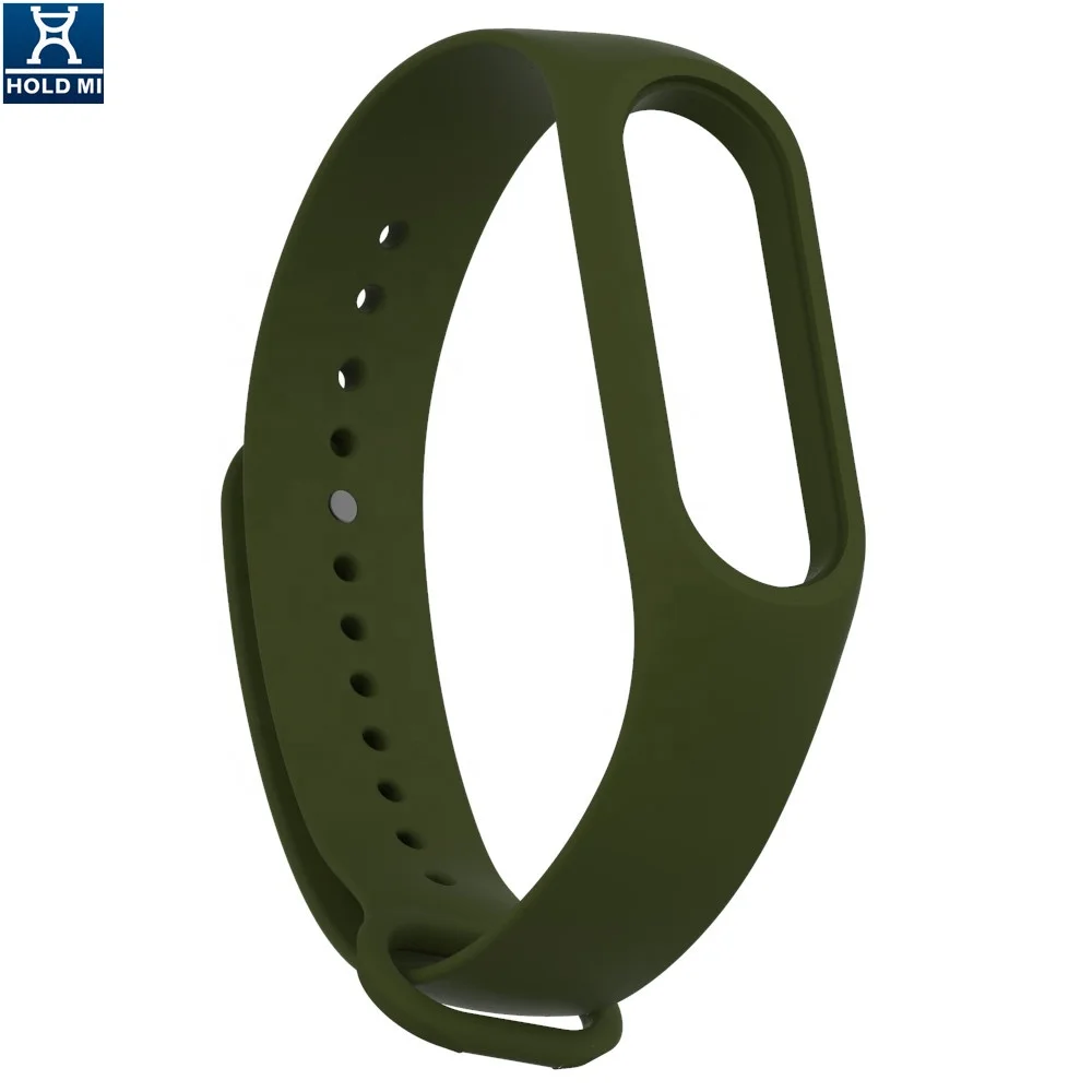 HOLDMI 430222 series olive green color silicone watch belt band compatible for mi band 3 and 4