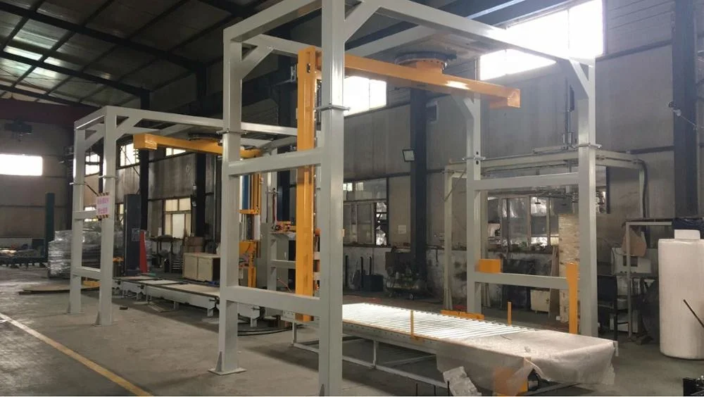 Rotary Arm Pallet Stretch Wrapping Machine, Pallet Wrapper With film top sheet dispenser(all in one system)