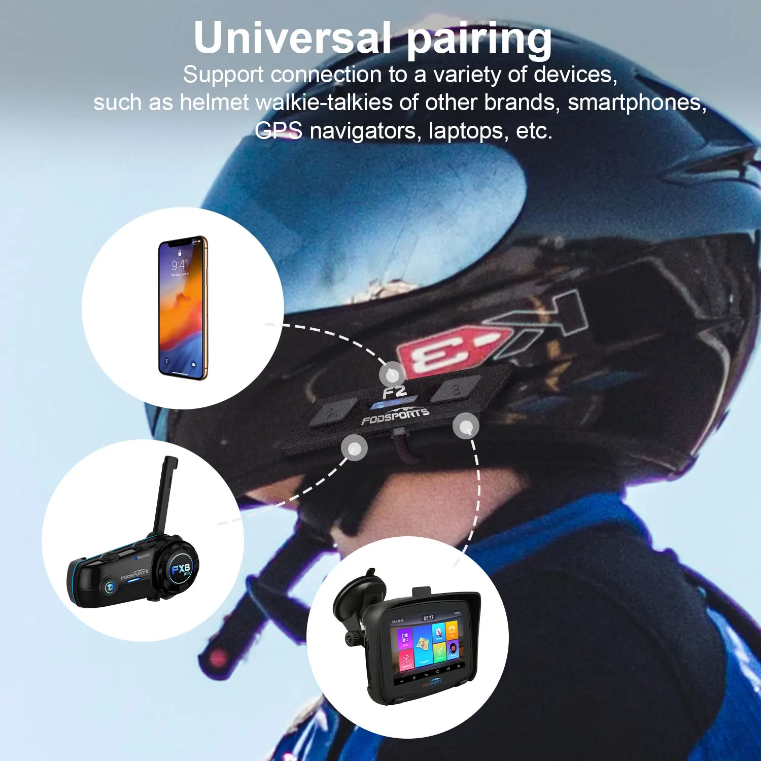 Fodsports F2 1000m 2 riders Full Duplex HiFi mini Portable helmet bluetooth intercom motorcycle headset