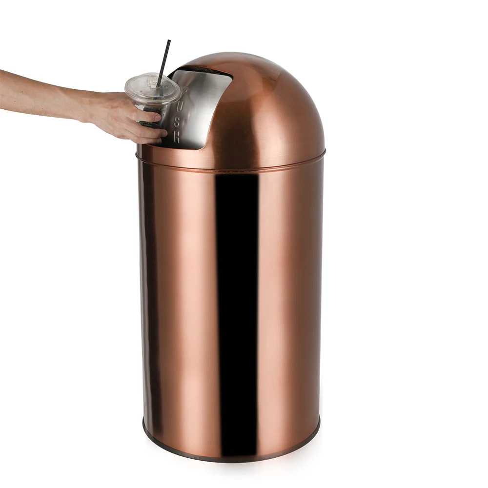 Commercial rose gold copper stainless steel push lid bin trash can dustbin trash bin