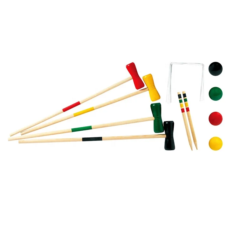 4-Players Traditional Wooden Croquet Game Set With Mallets