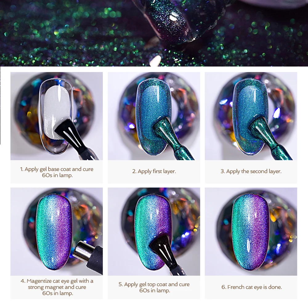 BOZLIN 15ml 24 Dark Color Magic Crystal Glitter Smoothie Magnet Cat Eye UV Gel Nail Polish