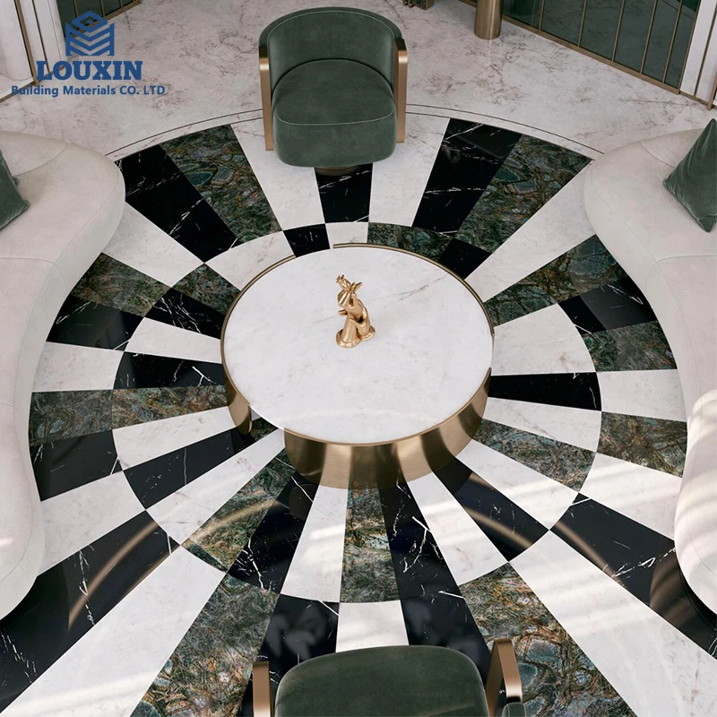 LX factory white Carrara marble black marquina marble waterjet mosaic tile for flooring decoration