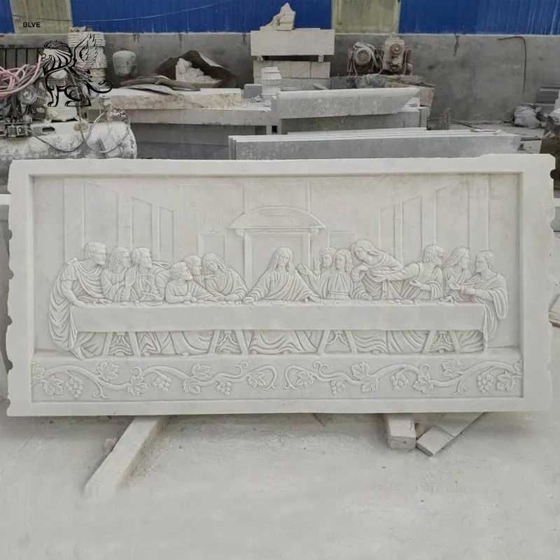 Hand Carved Religious Catholic Relief 3D Last Supper Sculpture White Marble Last Dinner Relief Wall Decorative