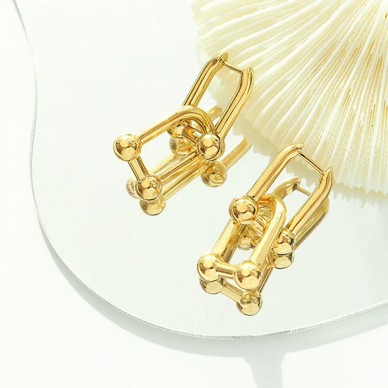 Wholesale Inspired Earrings Stainless Steel Statement Jewelry Waterproof 18K Gold Plated U Shape Chain Handmade Earrings