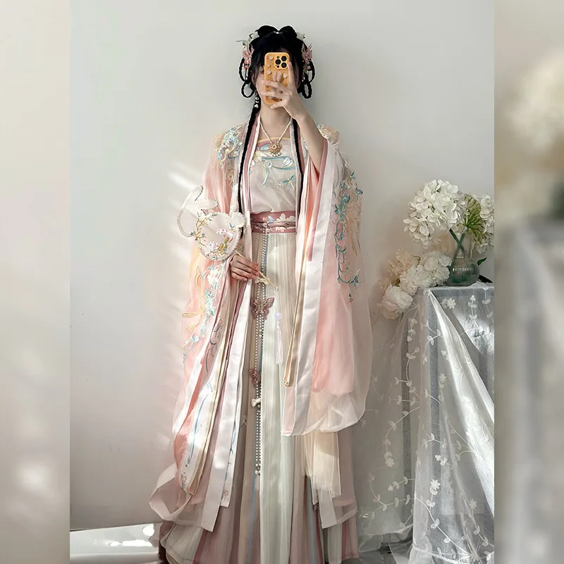 SUNNY Hanfu Pleated Skirt With Large Sleeves And Halter Embroidery Song Dynasty