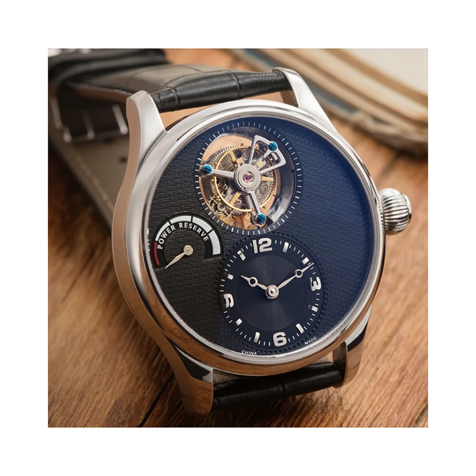 Latest Italian cow leather strap power show tourbillon men mechanical watch