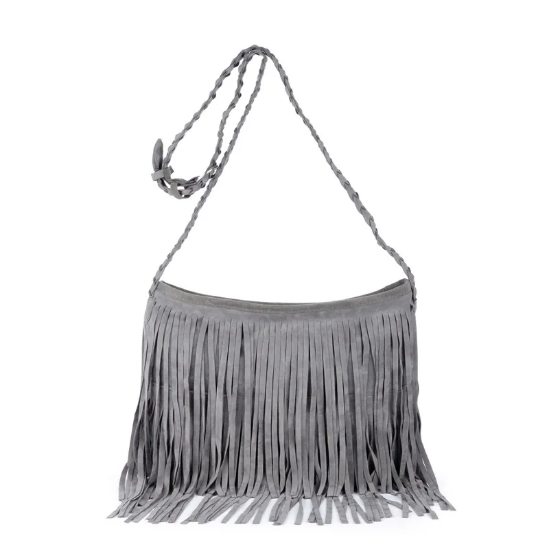 Factory Wholesale Custom Women Girl Tassel Suede Handbag Fashion Messenger Shoulder Bag