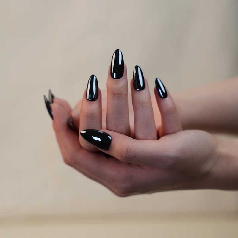 Glazed Donut Black Design Wholesale Price Abs Material Stiletto Shapes Salon Acrylic Press on Nails Faux Ongles