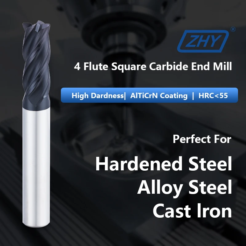 ZHY High Performance General Type Coated Flat Endmill HRC55 Square End Mills