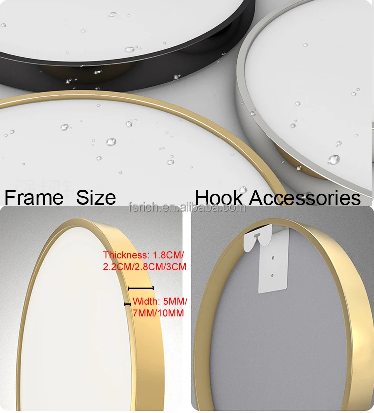 Wholesale Matte Black Aluminum Metal Frame 50 60 70 80Cm Toilet Mirror Bathroom Vanity Round Wall Mounted Bathroom Mirror