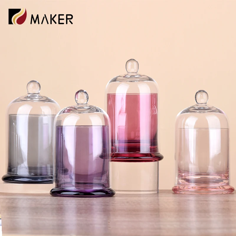 Empty Crystal 8oz 10oz Glass Cloche Bell Shaped Aroma Jars Custom Logo Luxury Colorful Glass Vessels Candle Holder Jar With Lids