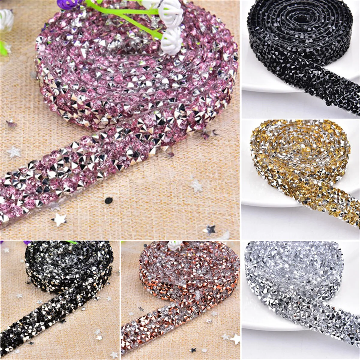 1.5cm Rhinestone Beaded Chain Iron On Applique Trim Wedding Bridal Dress Decor Polyester Lace Trim