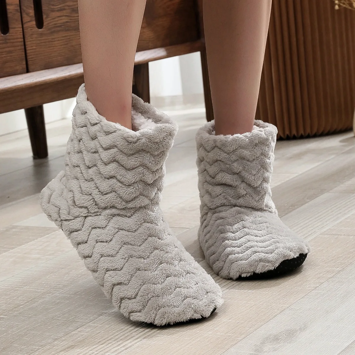Women Winter Floor Shoes Indoor Home Quiet Slippers Fur Cotton Plush Anti Skid Non-Slip Soft Warm Boots