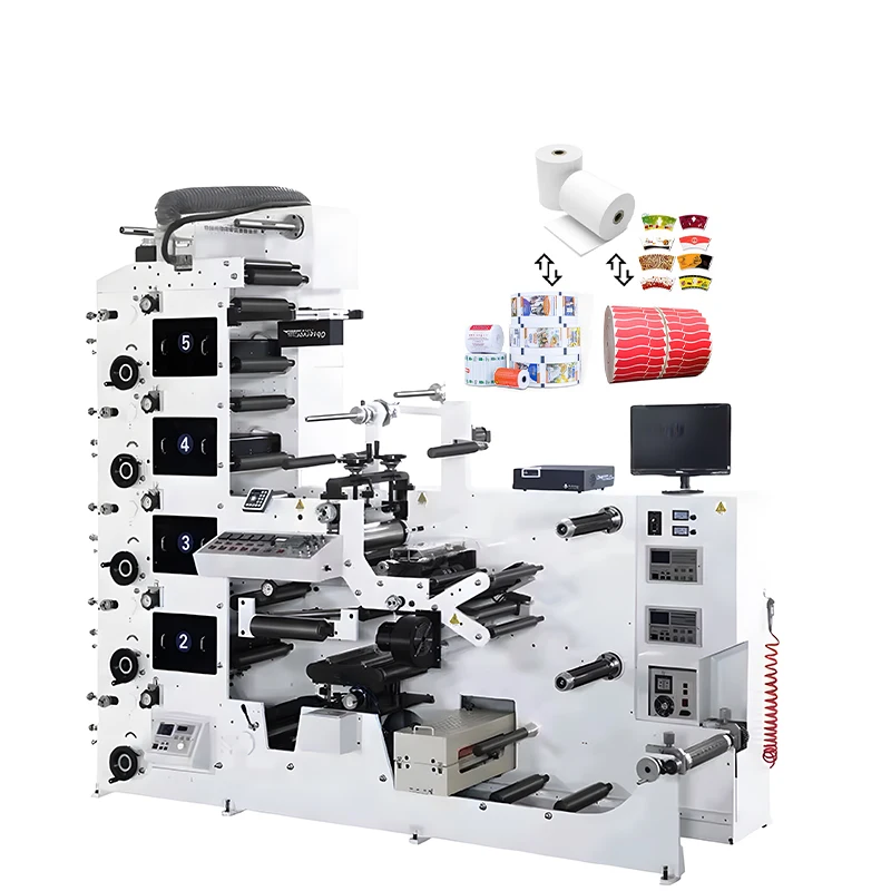 Label Flexo Printing Machine Roll Sticker with CMYK and White Letterpress 2/4/6 Color PLC and Touch Screen Transfer Ink Quickly