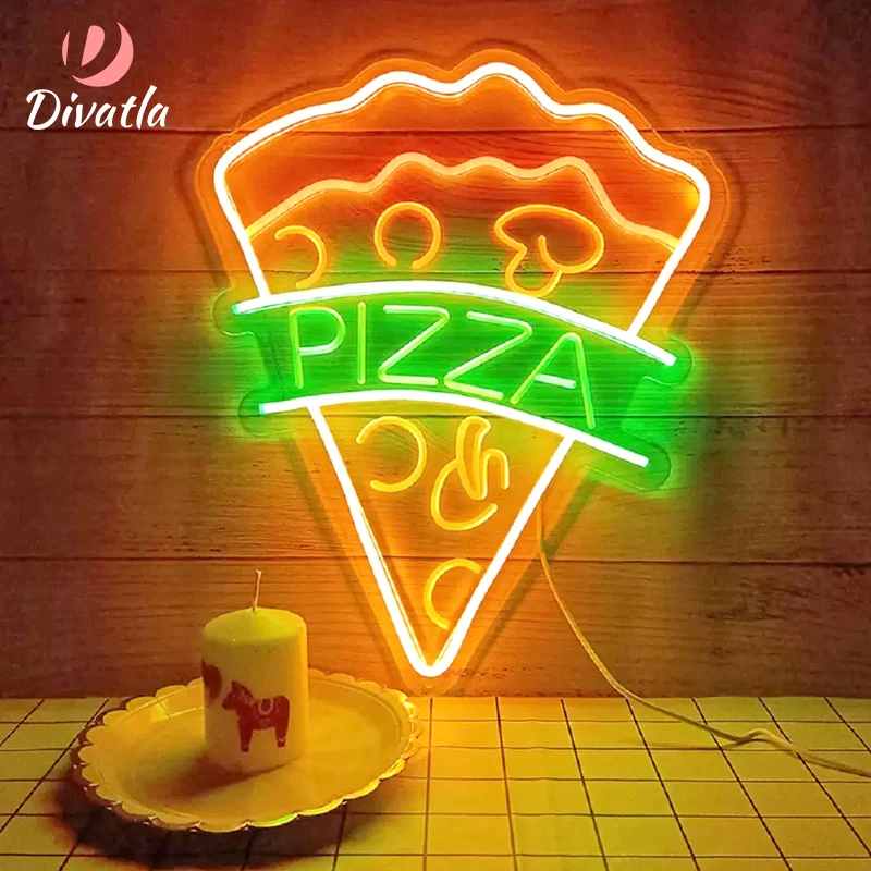 DIVATLA Customization Pizza Personalized Delicious Food Party&Fast Food Restaurant Wall Indoor Acrylic Led Light Neon Sign