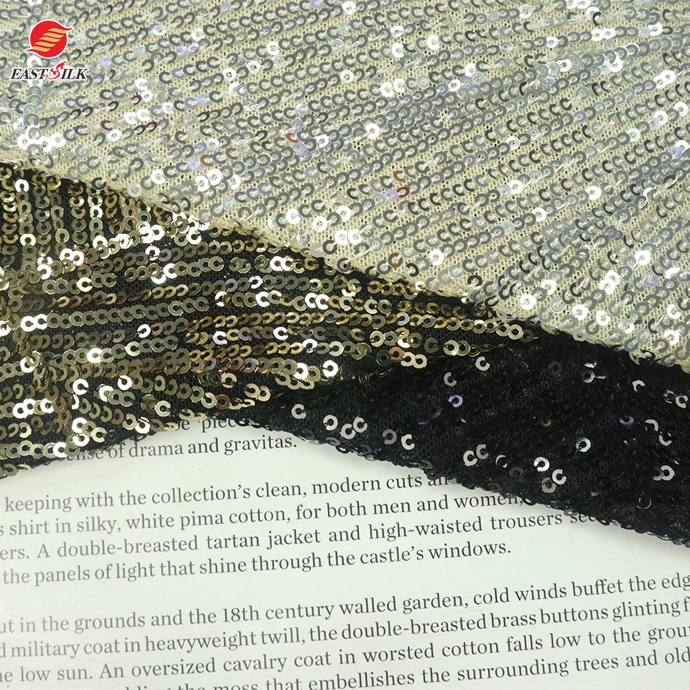 Manufacturer Wholesale cloth material polyester spandex luxury shiny stretch embroidered sequin fabric for dresses