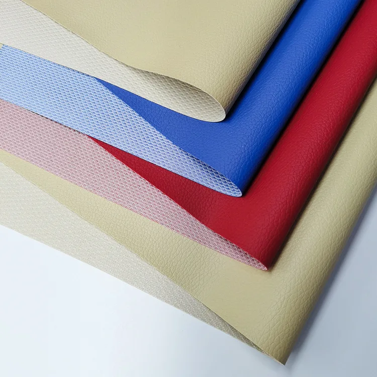 Factory Direct Price 0.7 mm Mesh Back Embossed Litchi Vinyl Fabric PVC Synthetic Leather for Sofa Material Car Seat Bags