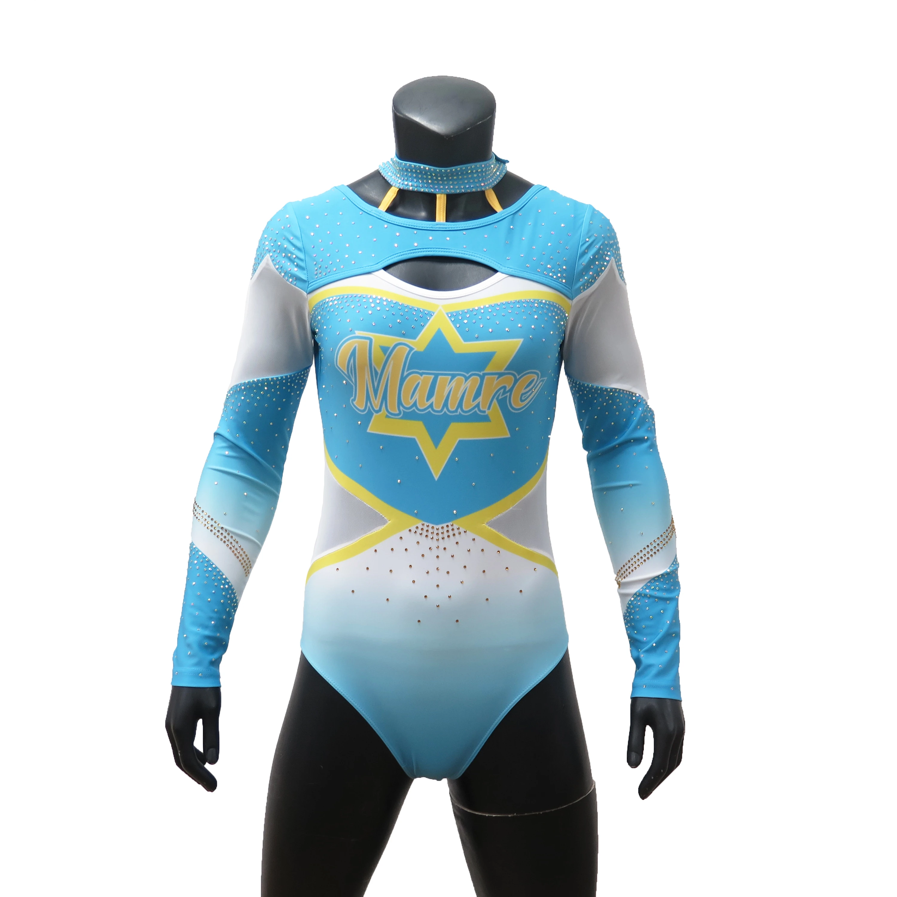 Оптовая продажа, дизайнерская униформа для чарлидинга с длинным рукавом для девушек со стразами, сублимационная одежда