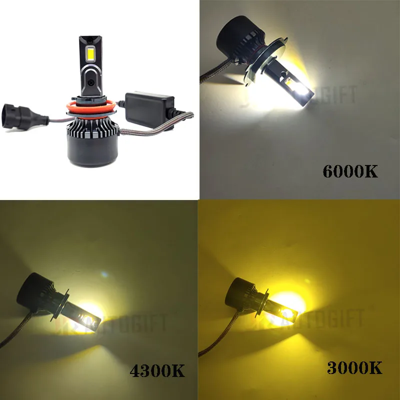Three Colors 3000K 4300K 6000K F8C Headlamp Tricolors Hi/lo Beam Car LED Headlight H1 H3 H11 H13 880 9005 9006 Auto Fog Lamps