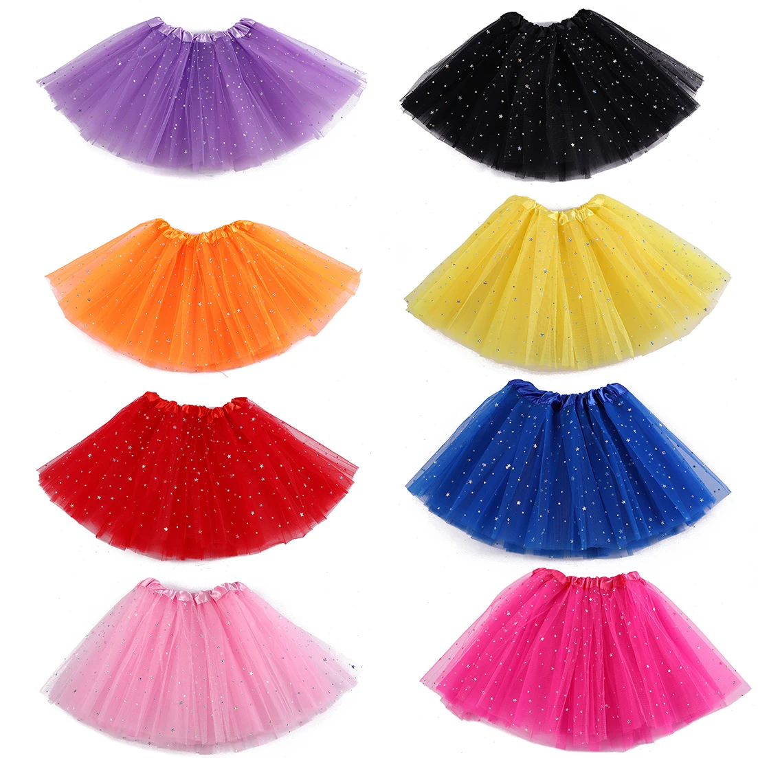 Classic Three Layers Mesh Puffy Short Dress Skirt Girl Sequin Ballet Tutu Skirts for Kid Princess Girl Party Costume Performance