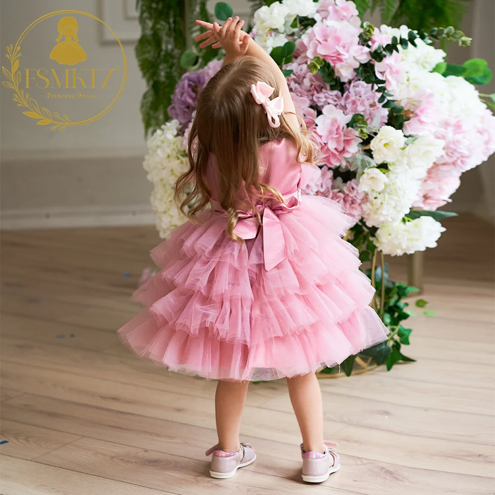 FSMKTZ Kids Tutu Dress Lovely Baby Flower Dress 2-5 Years Old Children Birthday Dresses Formal Kids Frocks