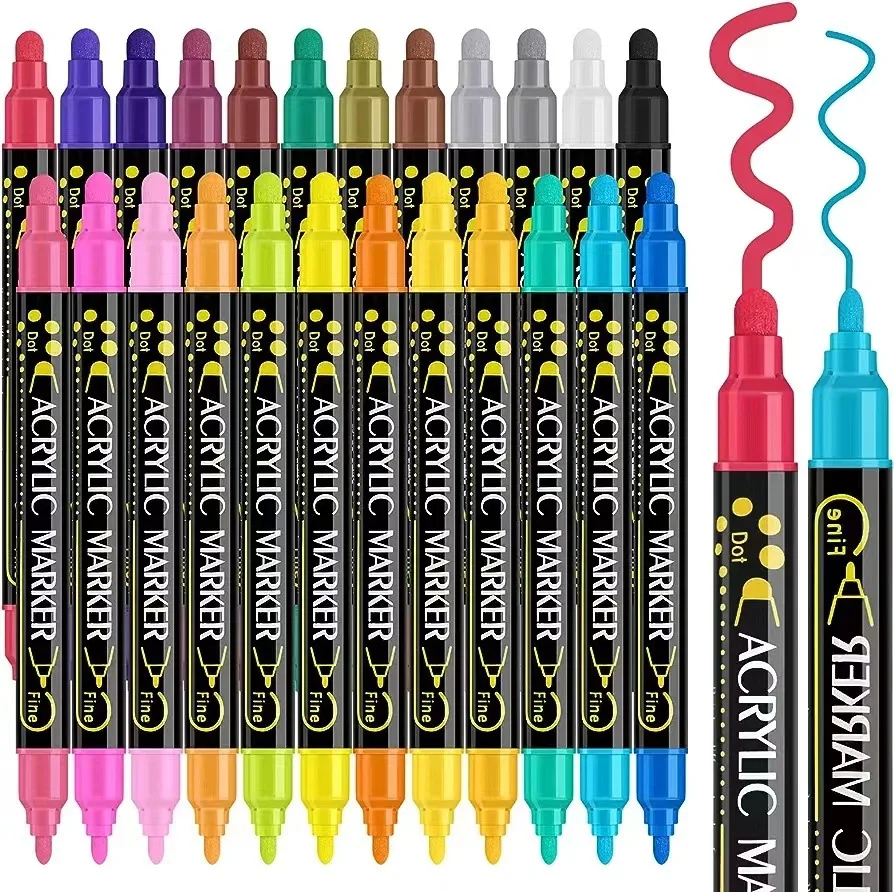 Factory Customized Art Pen Set Non-toxic Double Head 12/24/26/48/60 Colors Acrylic Marker Pen For Painting Graffiti