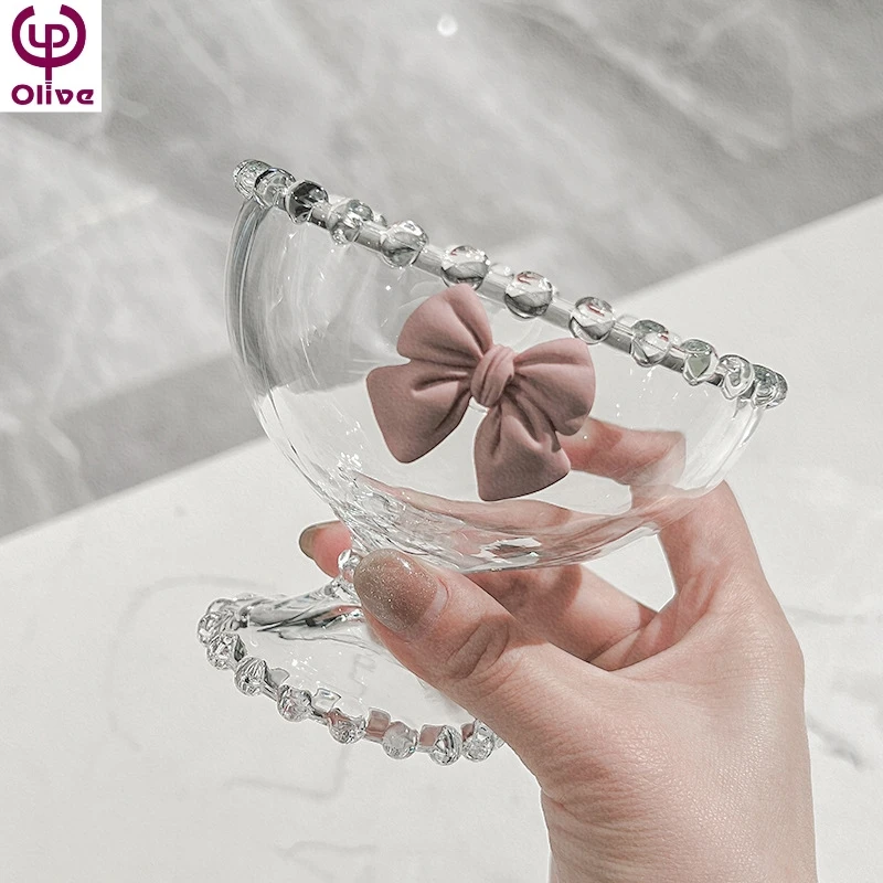 Nordic Lazzy Glass Ice Cream Cup Goblet Dessert Snack Yogurt Glass Bowl Champagne Tulip Clear Cup Wine Glasses Kawaii Cup