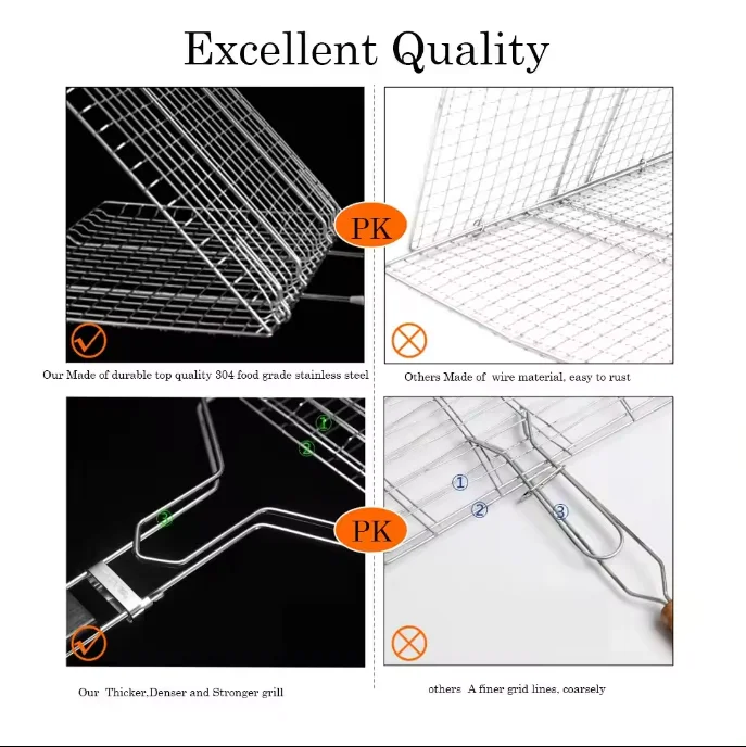 Stainless steel 304 316 food grade rectangle Shape Outdoor BBQ Tools Wire Mesh Grill for Picnics