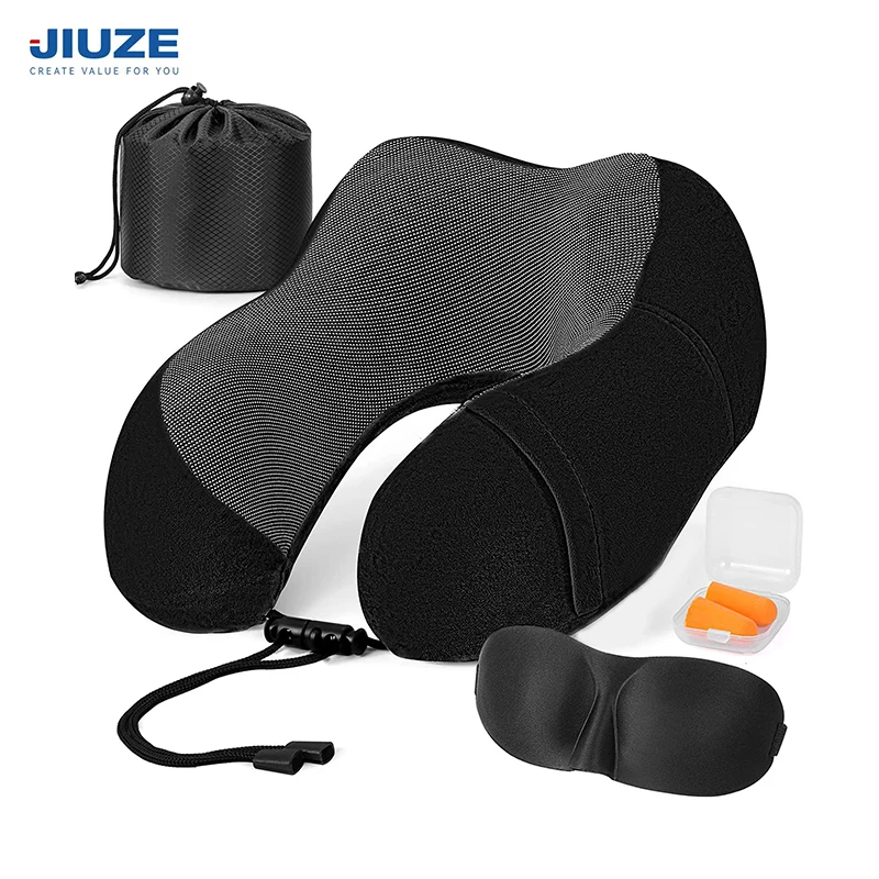 Cooling Set Eye Mask Neck Rest Cushion 3 in1 U Shape Memory Foam Travel Neck Pillow