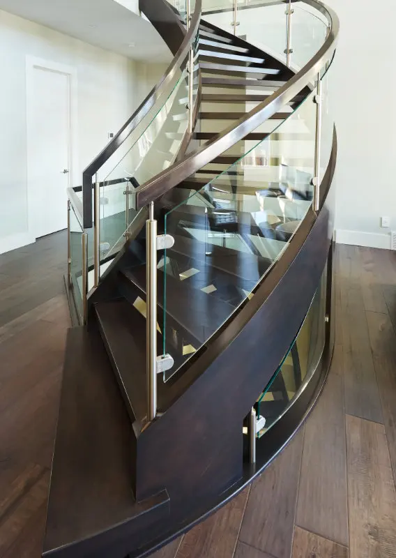 GC modern indoor stairs furniture villa apartment projects customized glass handrails metal curve staircase