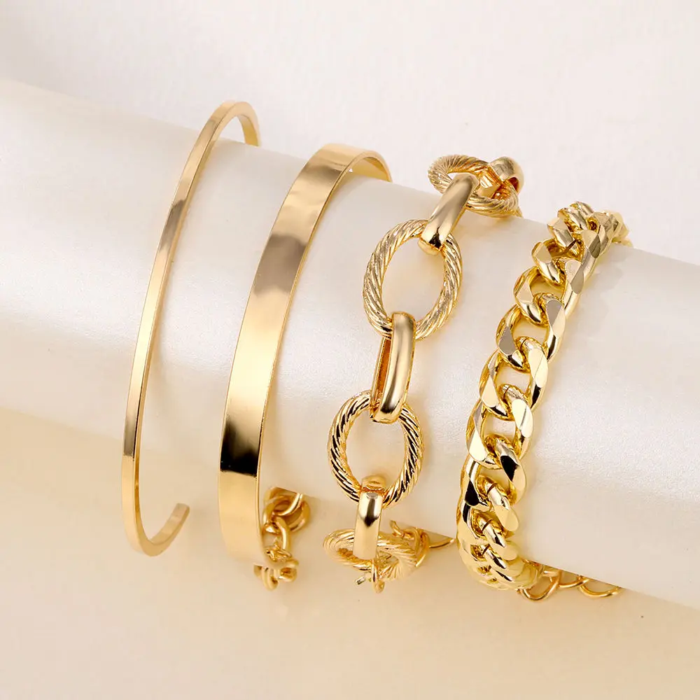 Lefeng Fashion Bracelet Femme Jewelry Hiphop Big Thick Chain Bracelet Set Women Retro Geometric Metal Twist Chain Bangles
