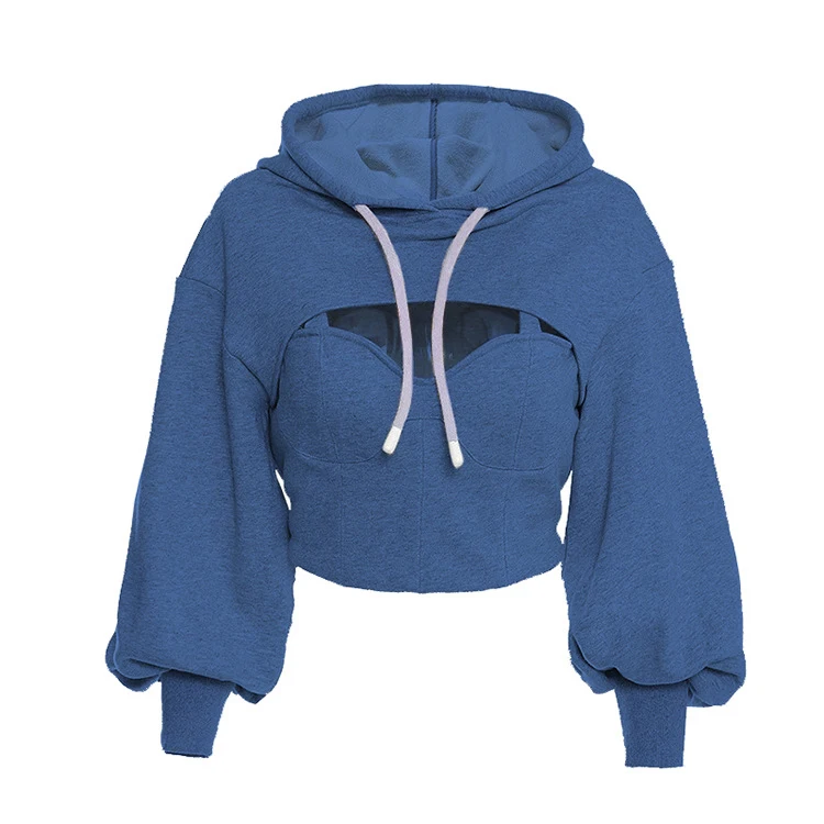 Woman Tops Fashionable Blouse Fall 2021 Apparel Hollow Out Long Sleeve Crop Top Hoodies Women Clothes