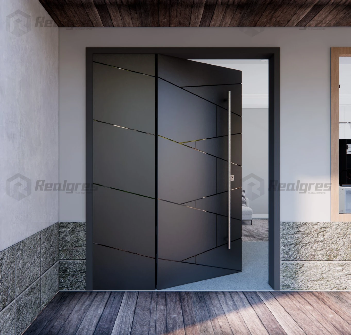 Realgres Designs Entrance Pivot Door-unlocked Stainless Steel Main Sliding System Wooden Exterior Double Doors for Sale
