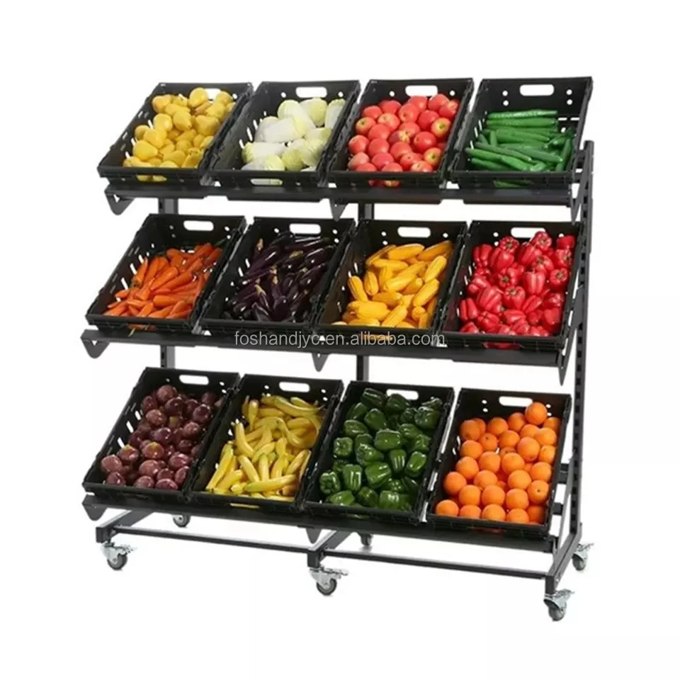 Supermarket desain wooden shelves store fruit display stand modern design vegetable racks shelf