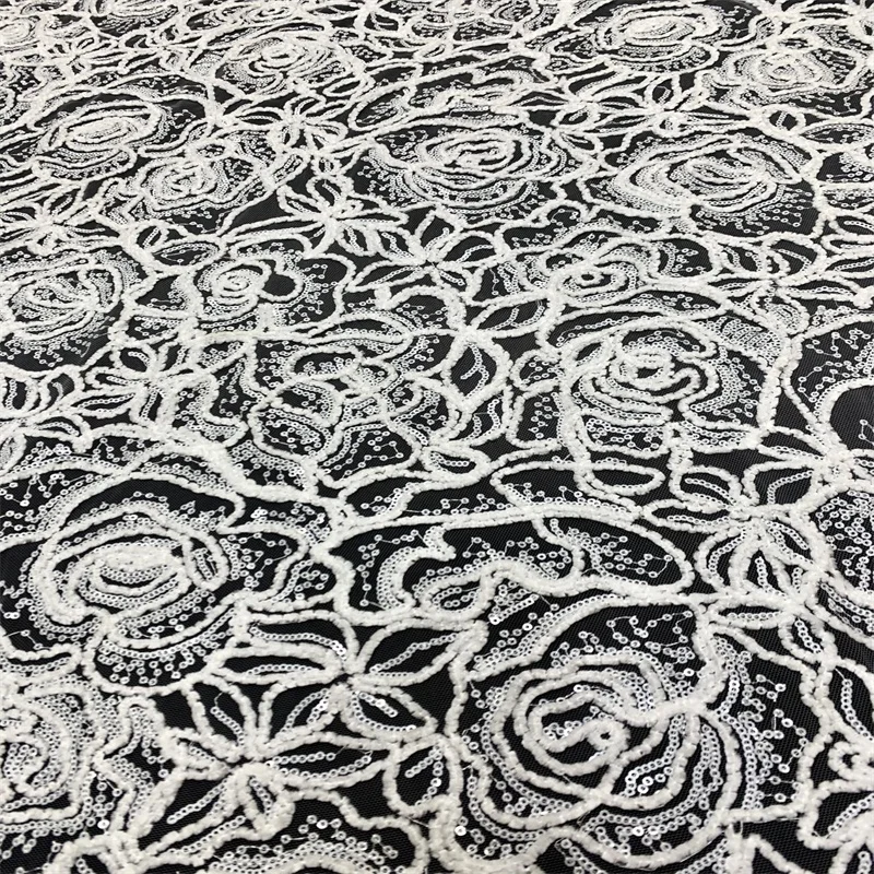 Dress colorful ribbon sequins Embroidery Wholesale French Silk 3D  Lace Fabric