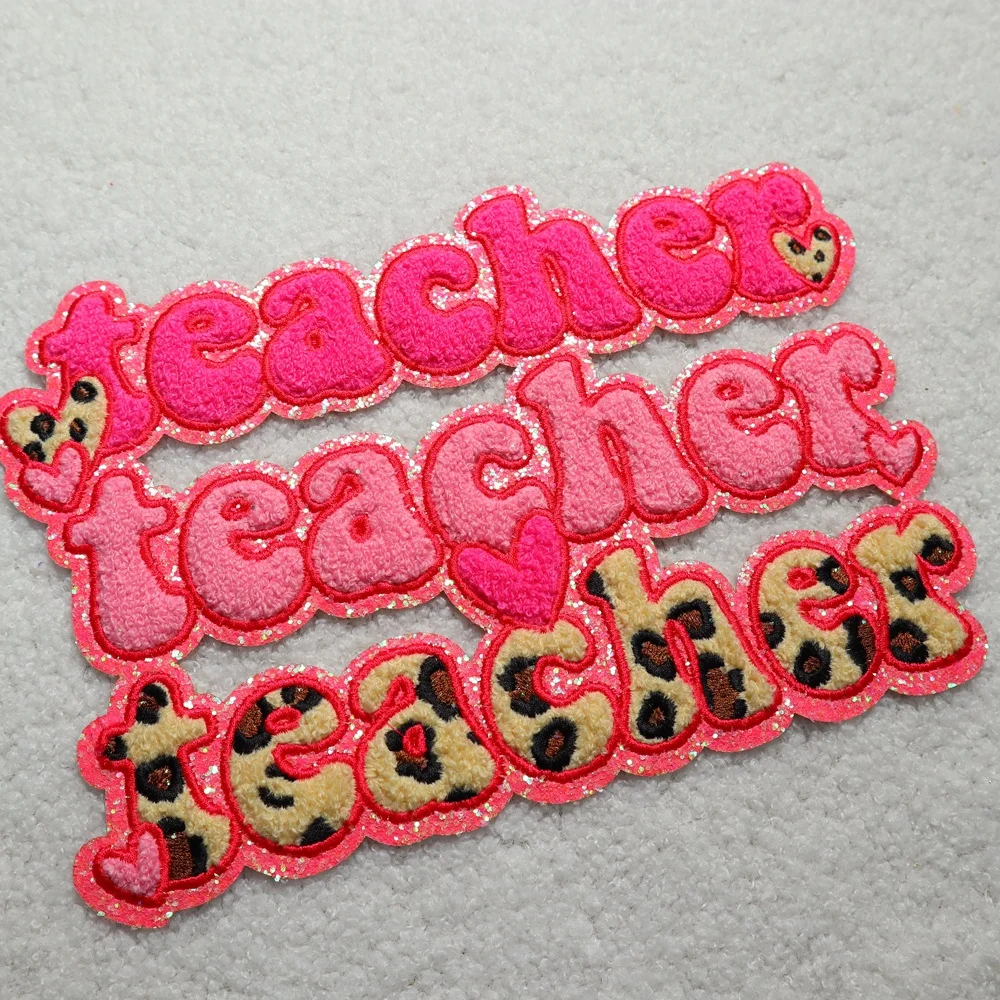 Teacher Day Large Logo Glitter Patch  Iron On Holiday Teacher Chenille Patches Custom Embroidery