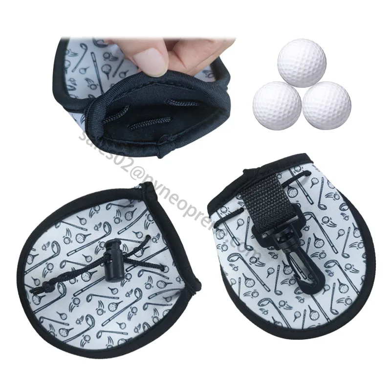 Hot selling transfer golf Ball pouch with lanyard neoprene portable golf Ball Drawstring pouch 3 packs for Outdoor sports