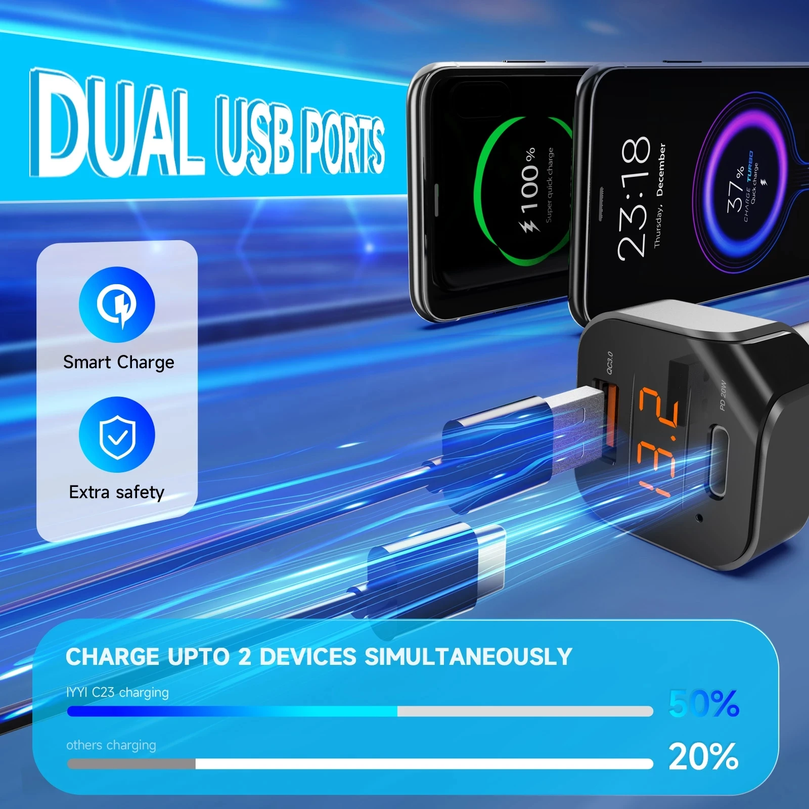 FM Transmitter BT Car MP3 Stereo Player Wireless Handsfree Car Kit with Fast USB Charger FM Radio Remote Control