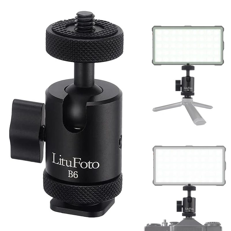 LituFoto B6 Mini Ball Head 1/4 Tripod Screw Head for Cameras on-Camera Microphone LED Video Light Video Monitor Tripod Monopod
