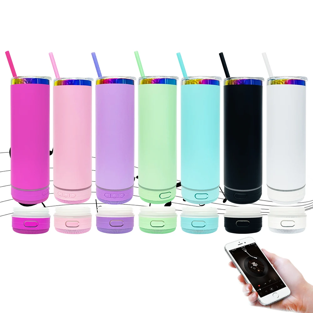 Wholesale 20oz rainbow plated speaker Music tumbler USB Charging Cable powder coated Music Speaker Tumbler for laser engrave