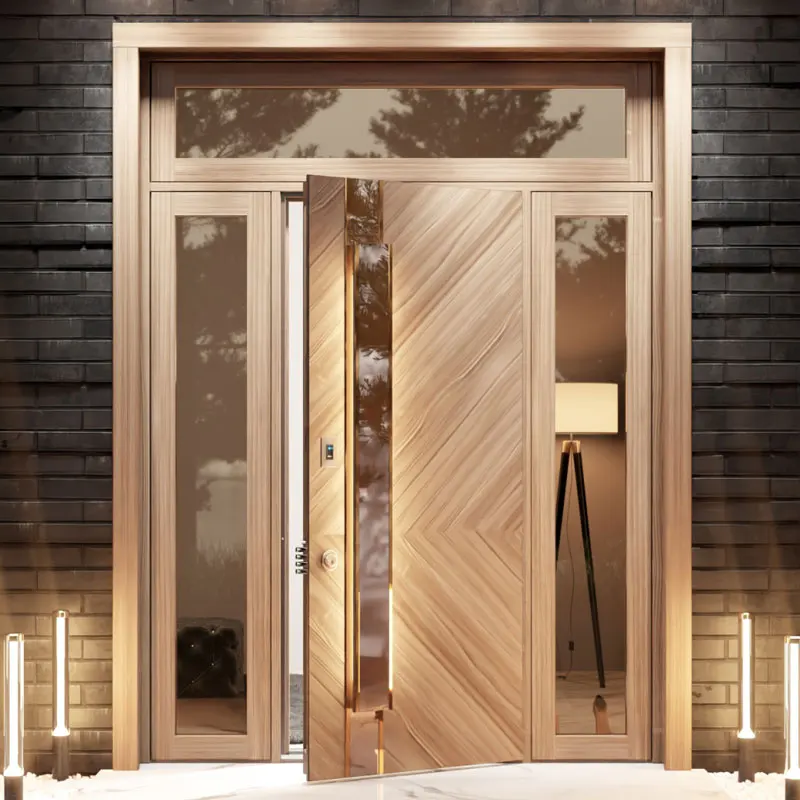 Guangzhou factory American modern style steel door custom villa security front door on both sides of the glass design