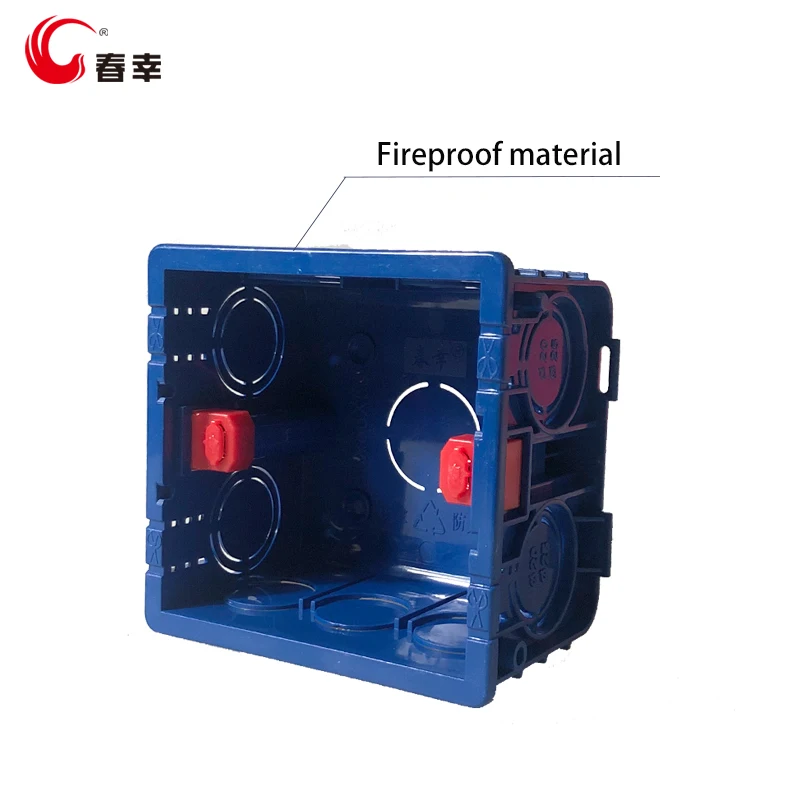 86*86*50 Recessed Electrical/Outlet Mounting Box PVC Fireproof White, Red, Blue Flush Type Wall Mounted Single Gang Junction Box