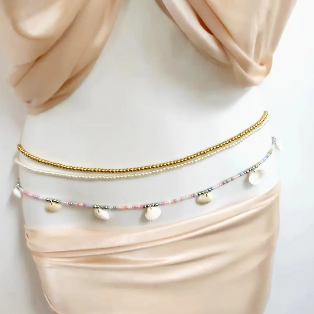 Natural shell beach sexy waist beads multi-layer imitation pearl belly chain Fashion jewelry body chain