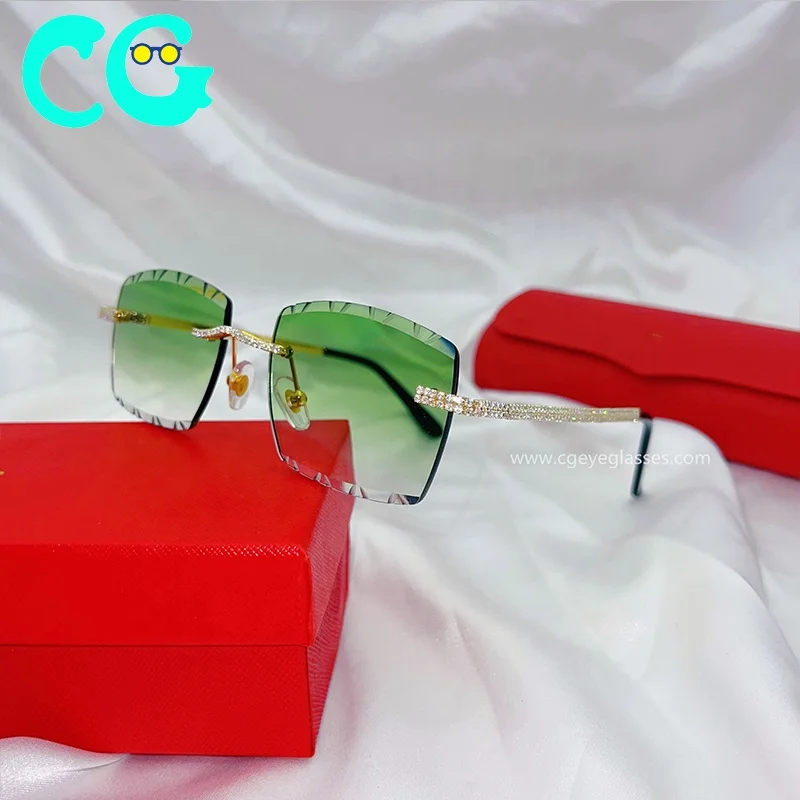 2022 New Luxulry Brand sunglasses Cut lens rimless Rhinestones sunglasses square beautiful cool  Diamonds Shiny Sunglasses