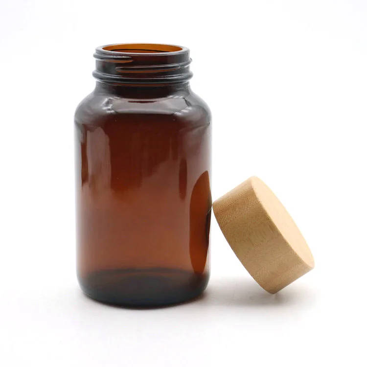30ml 60ml 75ml 100ml 150ml Tablet Glass Pill Bottle w/ Bamboo Cap For Supplements Pill Capsule Packaging