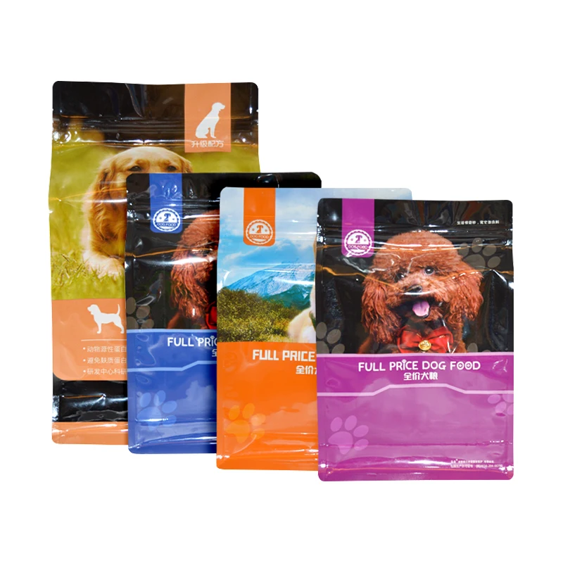 Packaging Printing Custom Flat Bottom Pouch Dry Pet Food Packaging Stand Up Plastic Bags For Dog Food