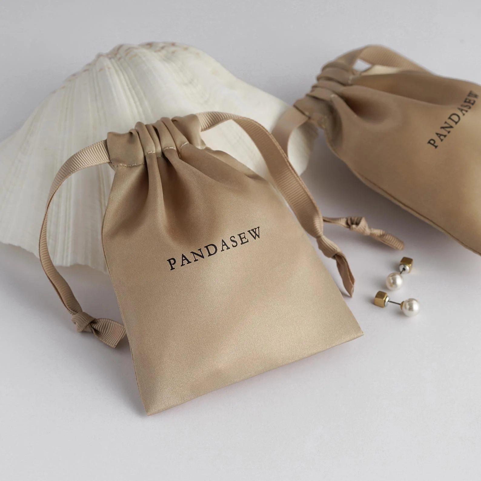 PandaSew Customized Logo Printed Jewelry Pouch Packaging Satin Drawstring Bag